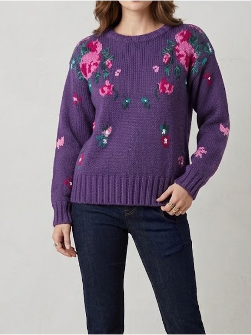 NWT Vintage 80s/90s The Limited Black Red Chunky Hand-Knit Floral Sweater